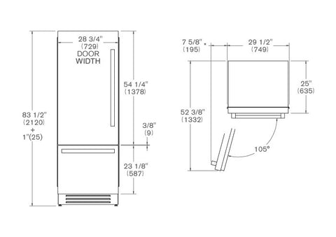 Bertazzoni 75cm Built-In Premium Fridge Freezer Bottom Mount, Panel Installed Left hinge