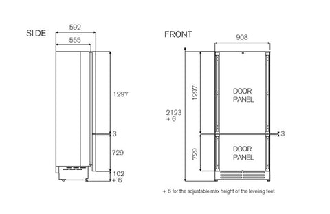 Bertazzoni 90cm built-in bottom mount refrigerator, panel ready with ice maker and water dispenser