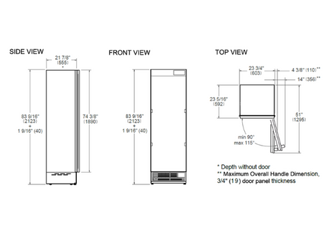 Bertazzoni 60 cm Built-in Refrigerator Column with internal water dispenser, panel ready reversible door