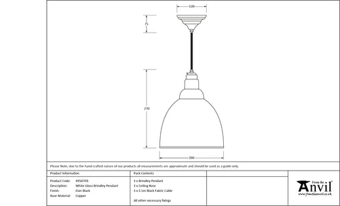 White Gloss Brindley Pendant in Elan Black