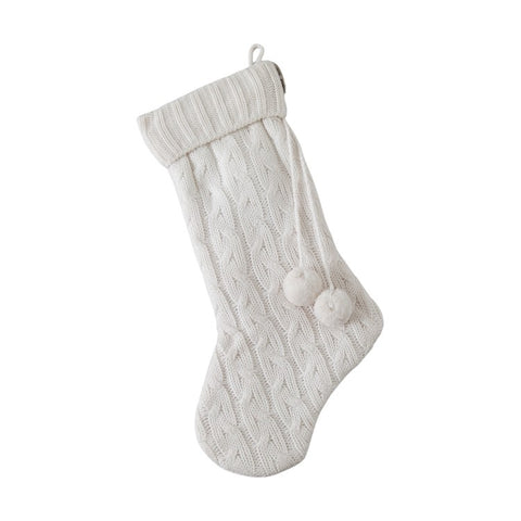 Pom pom Knitted Stocking Cream, Grey or Red