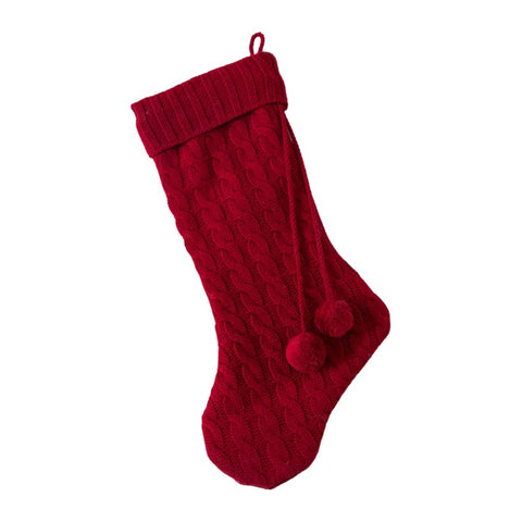 Pom pom Knitted Stocking Cream, Grey or Red
