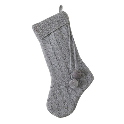 Pom pom Knitted Stocking Cream, Grey or Red