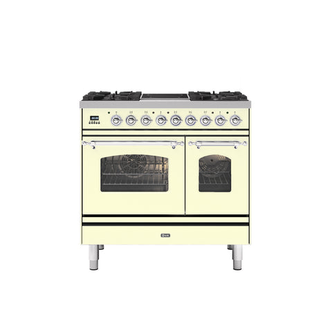 Ilve 90cm Milano 2 Zone Induction with 4 Gas Burners Double Oven Dual Fuel Range Cooker