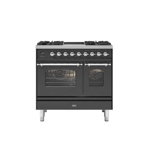 Ilve 90cm Milano 2 Zone Induction with 4 Gas Burners Double Oven Dual Fuel Range Cooker