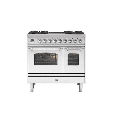 Ilve 90cm Milano 2 Zone Induction with 4 Gas Burners Double Oven Dual Fuel Range Cooker