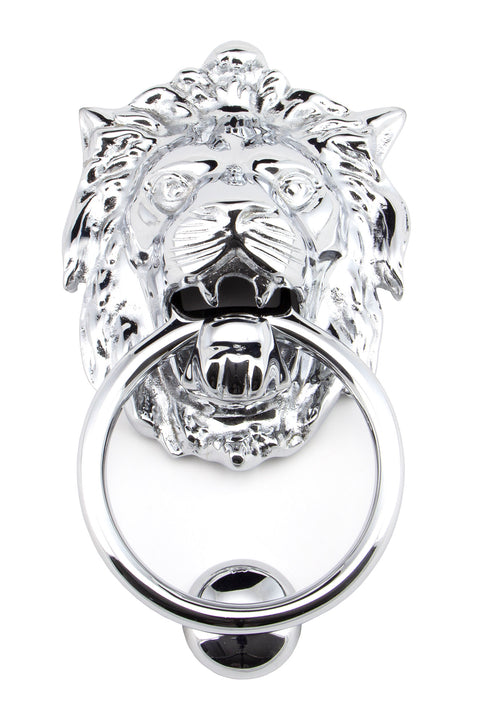 From The Anvil's Polished Chrome Lion Head Door Knocker