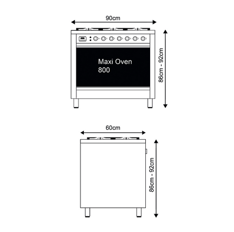 Ilve 90cm Milano 6 Burner Single Oven Dual Fuel Range Cooker