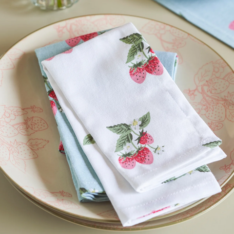 Sophie Allport Napkins - Set of 4 - Strawberries (White & Blue)