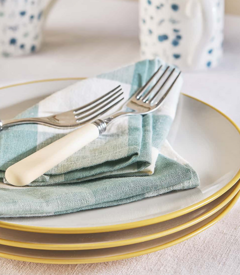 Sophie Allport Linen Napkins - Set of 4 - Gingham (Teal and White)