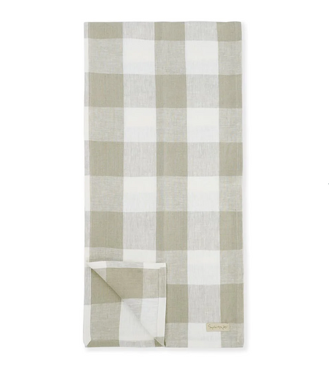 Sophie Allport Linen Table Runner - Neutral Stone and White - Gingham