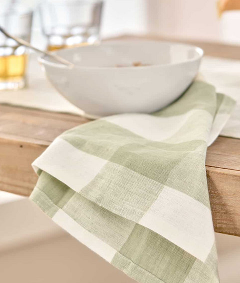 Sophie Allport Linen Napkins - Set of 4 - Gingham (Olive Sage and White)