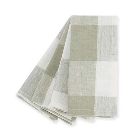 Sophie Allport Linen Napkins - Set of 4 - Gingham (Olive Sage and White)