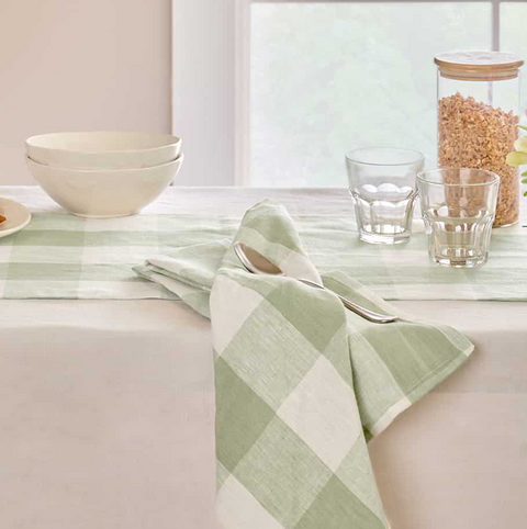 Sophie Allport Linen Napkins - Set of 4 - Gingham (Olive Sage and White)