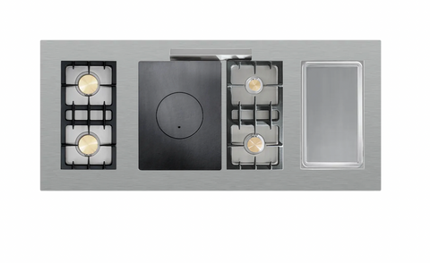 EX-DISPLAY: Lacanche Chalonnais Classic Duel Fuel & Matching Brasserie Hood in Ivory with brass trim