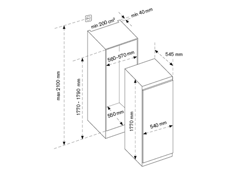 Bertazzoni 60 cm single door freezer H177 cm