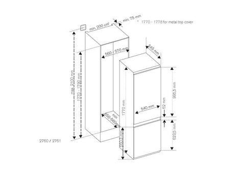Bertazzoni 60 cm built-in bottom mount refrigerator H177, door on door