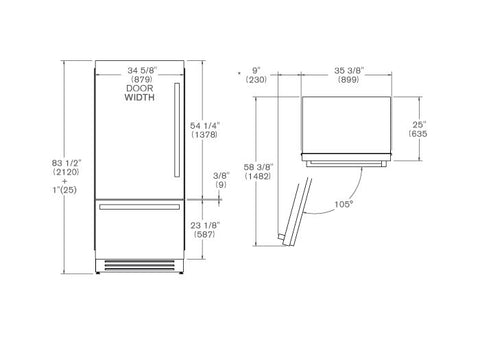 Bertazzoni 90 cm Built-In Premium Fridge Freezer Bottom Mount, Panel Installed Left hinges