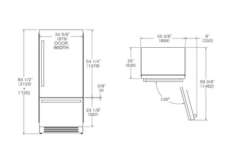 Bertazzoni 90 cm Built-In Premium Fridge Freezer Bottom Mount, Panel Installed Right hinges
