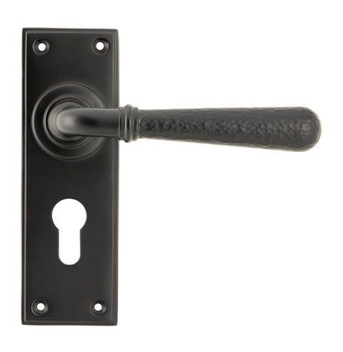 From The Anvil's Aged Bronze Hammered Newbury Lever Euro Lock Set