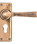 From The Anvil's Polished Bronze Hammered Newbury Lever Euro Lock Set