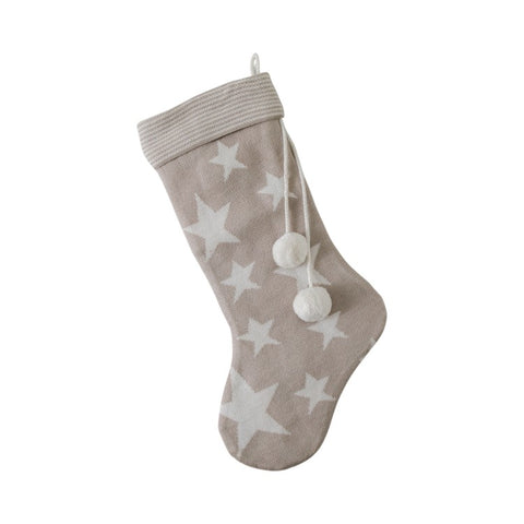Star Knitted Stocking Taupe or Grey