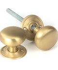 From The Anvil's Satin Brass Mushroom Mortice/Rim Knob Set
