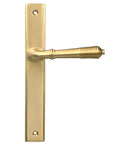 From The Anvil's Satin Brass Reeded Slimline Lever Espag. Latch Set