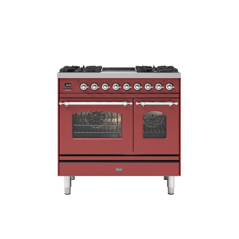 Ilve 90cm Milano 2 Zone Induction with 4 Gas Burners Double Oven Dual Fuel Range Cooker