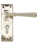 From The Anvil's Polished Nickel Newbury Lever Euro Lock Set