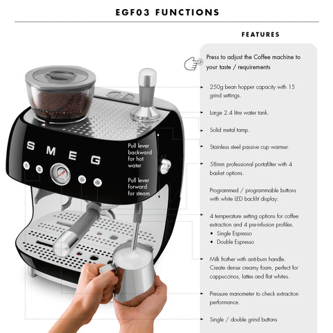 Smeg Espresso Coffee Machine with Grinder - 20% OFF BLACK FRIDAY SALE