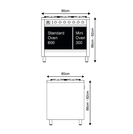 Ilve 90cm Roma Double Oven 6 Zone Induction Range Cooker