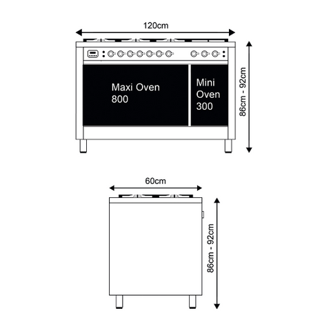Ilve 120cm Milano Fry Top Double Oven Dual Fuel Range Cooker