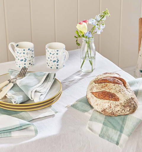 Sophie Allport Linen Napkins - Set of 4 - Gingham (Teal and White)