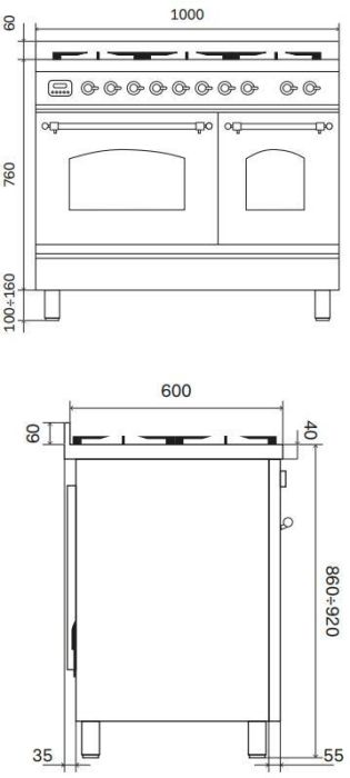 Ilve 90cm Roma 2 Zone Induction with 4 Gas Burners Double Oven Dual Fuel Range Cooker
