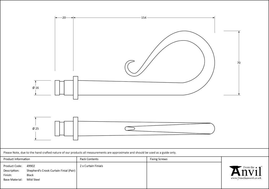 From The Anvil Black Shepherd's Crook Curtain Finial (pair) - 49902 ...