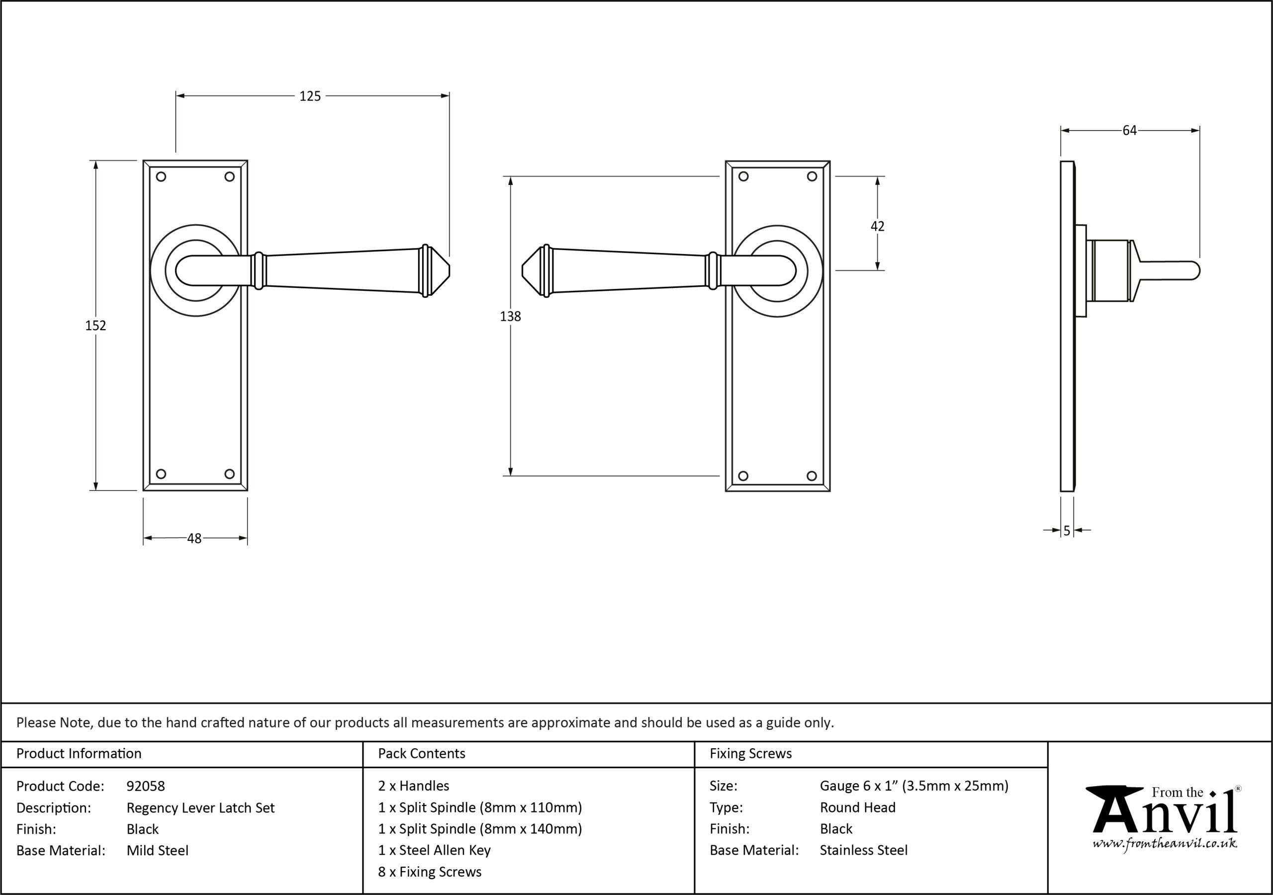 From The Anvil Black Regency Lever Latch Set - 92058 - Diss Ironworks